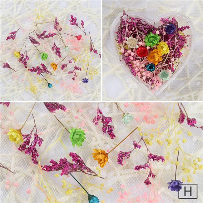 1 коробка сушеные цветы для украшения ногтей смешанный консервированный цветок с коробкой в форме сердца DIY Маникюр 3D дизайн ногтей украшения - Цвет: Pattern H