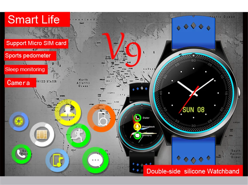 V9 Смарт-часы мужские 2G SIM часы для телефонных звонков IP67 водонепроницаемые умные часы Bluetooth Смарт-часы спортивные часы для мужчин и женщин умные часы