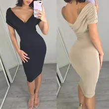 Сексуальное женское летнее Бандажное облегающее платье цвета хаки, темно-синего цвета, женское платье-карандаш с v-образным вырезом, вечернее Клубное платье, одежда