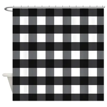 

Gingham Checks Black White - Decorative Fabric Shower Curtain (69"x70")