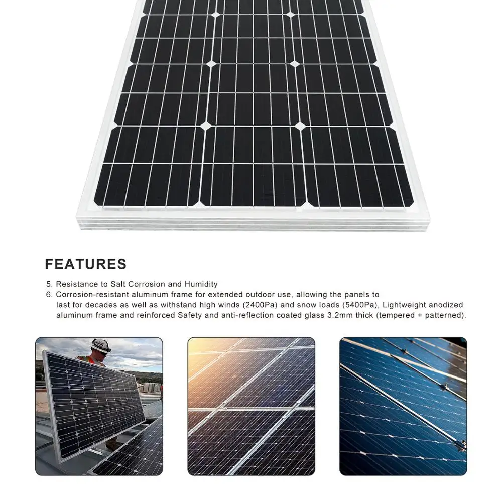 ECOWORTHY 18V солнечная панель 100W 200w 300w 400w 12V зарядное устройство монокристаллический солнечный элемент для 12V солнечная панель 1000w система