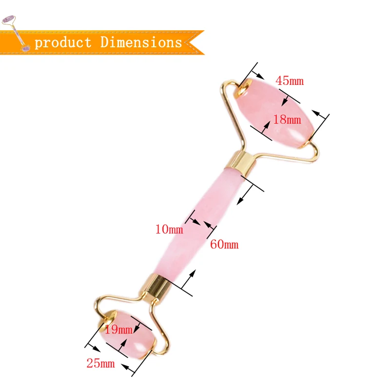 Высококачественный массажный ролик для лица с металлическим замком, натуральный розовый кварц, камень для похудения, против морщин, целлюлит, инструмент для красоты лица