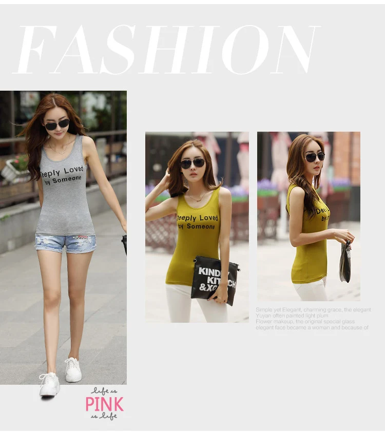 Summer Women Pure Color Letter Print Tanks Camisole Fitness T Shirt Tops 100% Cotton Singlet Plus Size Basic Tank Top WWQ169721
