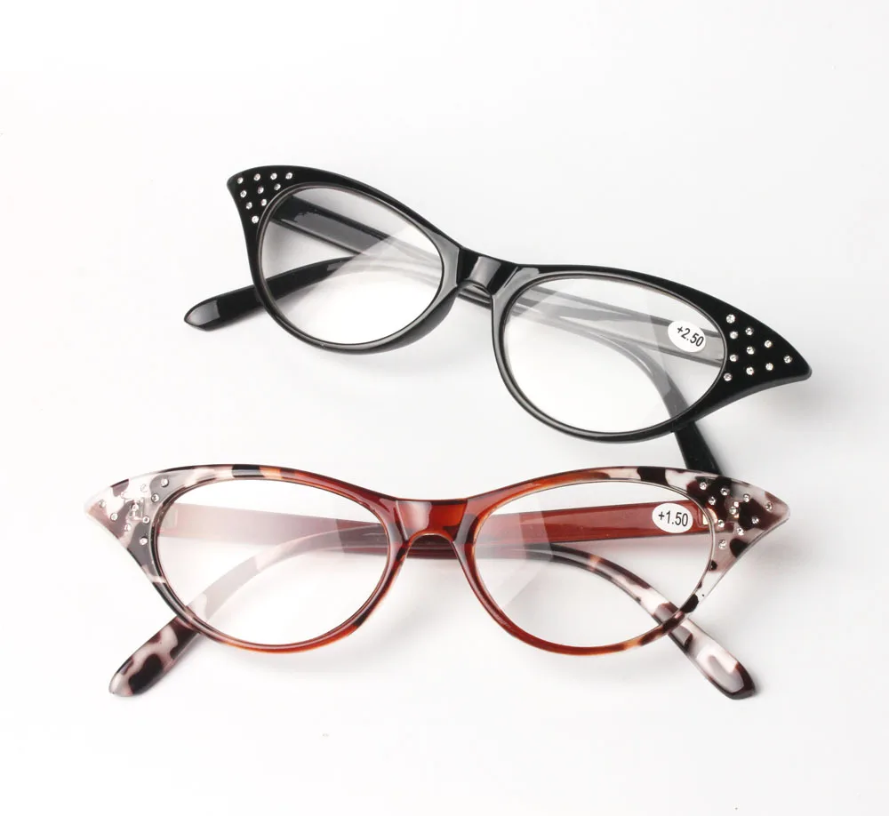 Сексуальные женские очки для чтения «кошачий глаз», полимерные линзы, украшение со стразами-кристаллами, дальнозоркие очки, подарок для пожилых l
