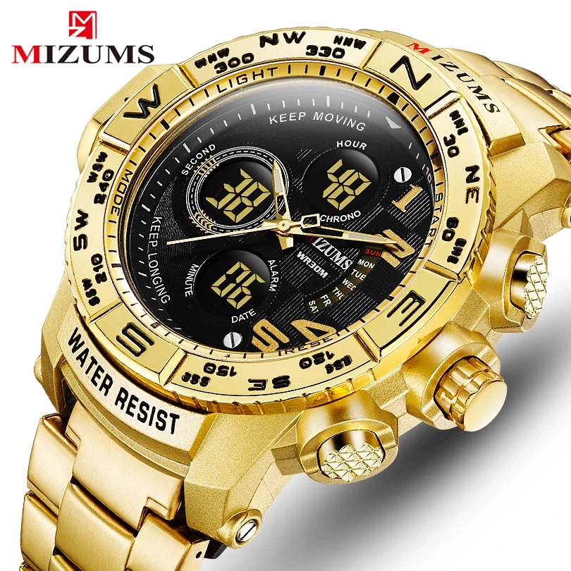 

MIZUMS Fashion S SHOCK Golden Watches Men Dual Display Wristwatches for Luxury Brand LED Digital Sport Watch Relogio Masculino