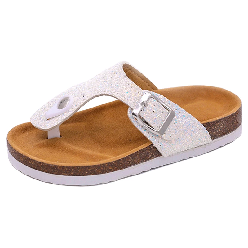 Summer Kids Slippers Fashion Comfortable Leopard Print Girls Flip Flops Bling Sequins Cork Slippers For Children Barefoot Shoes