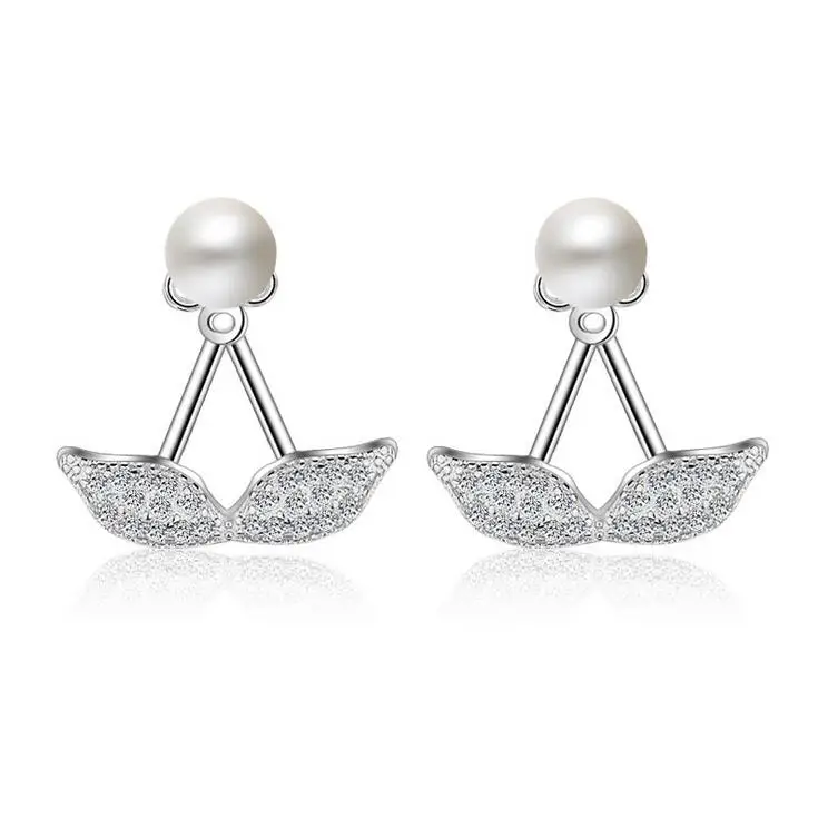 

High quality leaves after hanging earrings fashion temperament Imitation pearl 925 sterling silver ladies`stud earrings women