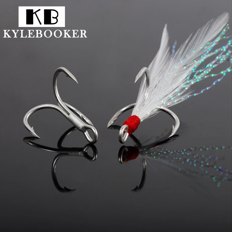 

5pcs/ lot High Carbon Steel Feathered Treble Hooks 1# 2# 4# 6# 8# 10# Barbed Hook Three Fish Fly Hooks Lure Fishing Tackle