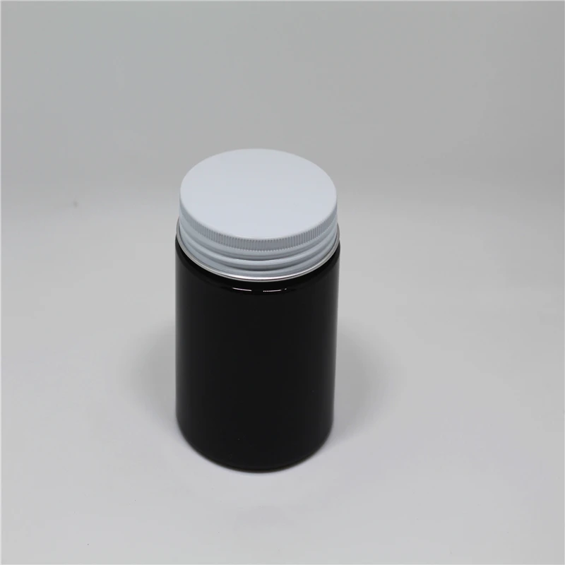 

6ps/lot 200g Black container Plastic Cream Jar,empty Cosmetic reuse container with aluminum metal lids printable custom logo