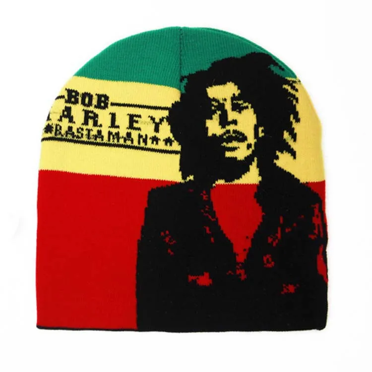 Лидер продаж, шерстяные вязаные шапочки Bob Marley, ямайская певица, хип-хоп шапка gorro для женщин и мужчин, черный, зеленый, желтый, красный