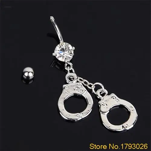 Handcuffs Belly Button Ring Crystal Rhinestone Navel Bar Body Piercing JewelYJCA
