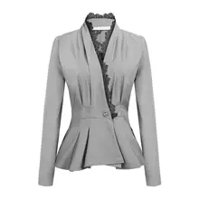 Женская деловая кружевная отделка на одной пуговице с длинным рукавом Тонкий Блейзер-карандаш с баской куртка пальто горячее предложение