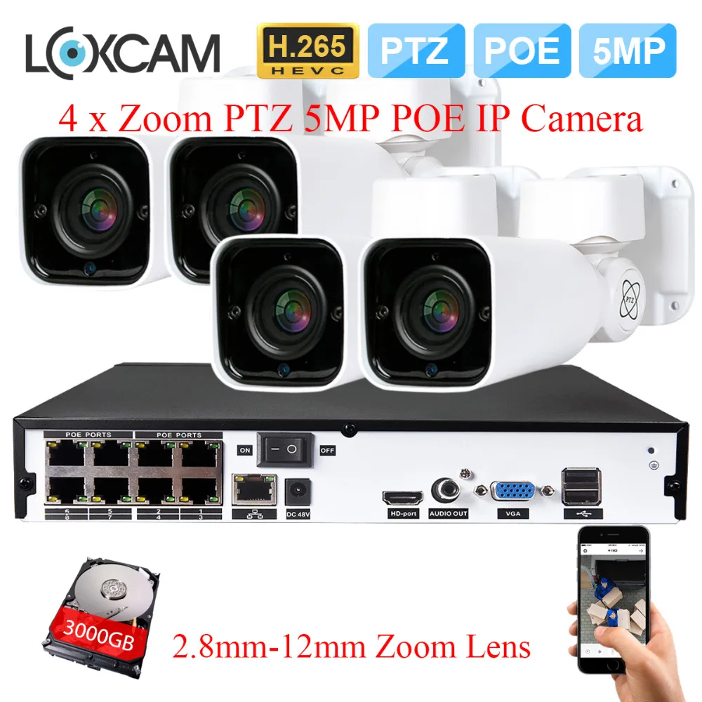 

LOXCAM H.265+ 8CH 5MP NVR Kit CCTV Camera System 5MP PTZ Auto ZOOM Outdoor Vaterproof Security IP Camera Video Surveillance set