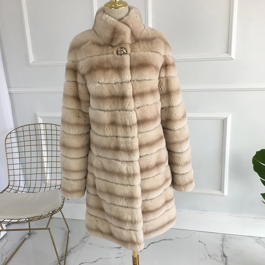 

New Real Fur Winter Jacket Women Mandarin Collar long Thick Warm Winter Women Rex Rabbit Coat Real Natural Fur Coats 2018