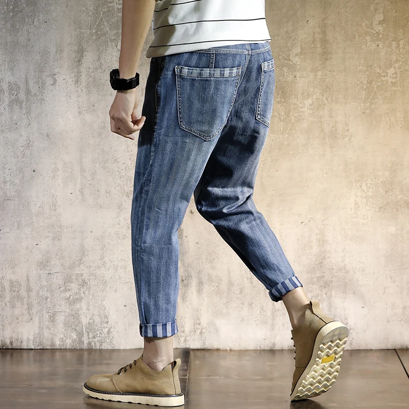 2019 Fashion Europeans Style Man Striped Harem Denim pants men Cuff Leg Jeans Personal Male Slim Amazing Street Quality Trousers