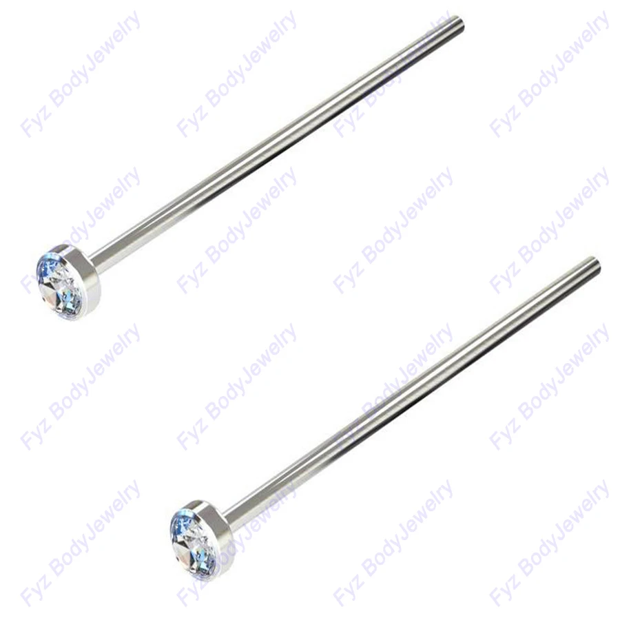 

G23 Titanium Bezel Set Crystal Gem 18G Flat Top Fishtail Nose Stud Pin Piercing Body Jewelr