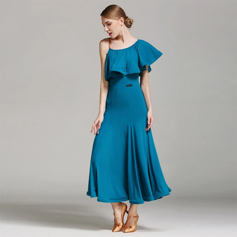 

2017 New Ballroom Dance Dress For Women 3Colors Ruffle Skirt Standard Ballroom Saia Social Club Wear Stage Swing Dance Dresses