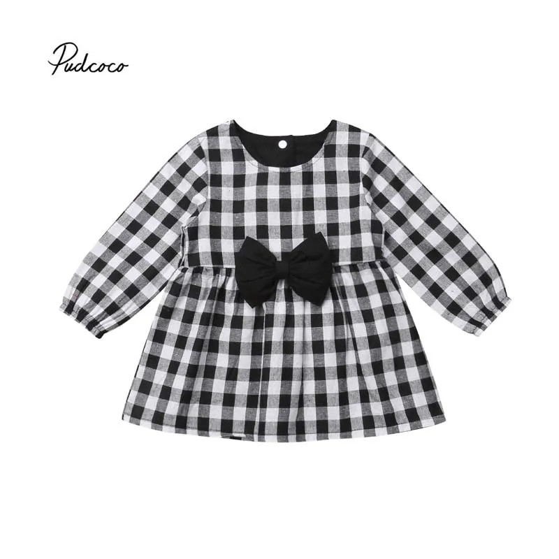Pudcoco 2018 Toddler Kid Baby Girl Dress Princess Plaid Button Fly Long Sleeve Party Bow Dresses Cotton Coat Autumn Outfit 1-6T | Детская