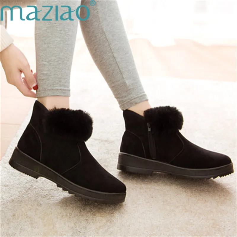 

boots suede round head bow decoration flat heel non-slip winter boots women warm snow fashion shoes MAZIAO