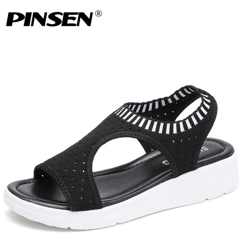 PINSEN Women Sandals 2019 New Female Shoes Woman Summer Wedge Comfortable Sandals Ladies Slip-on Flat Sandals Women Sandalias
