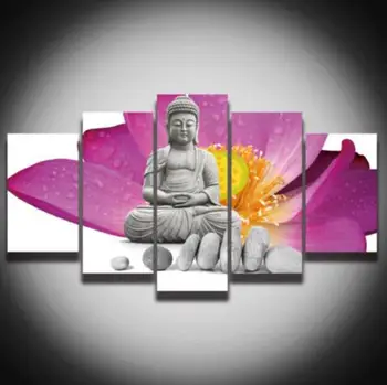 

2017 Unframed Canvas 5 Pieces Printed Art Buddha Wall Picture Painting Home Wall Decoration