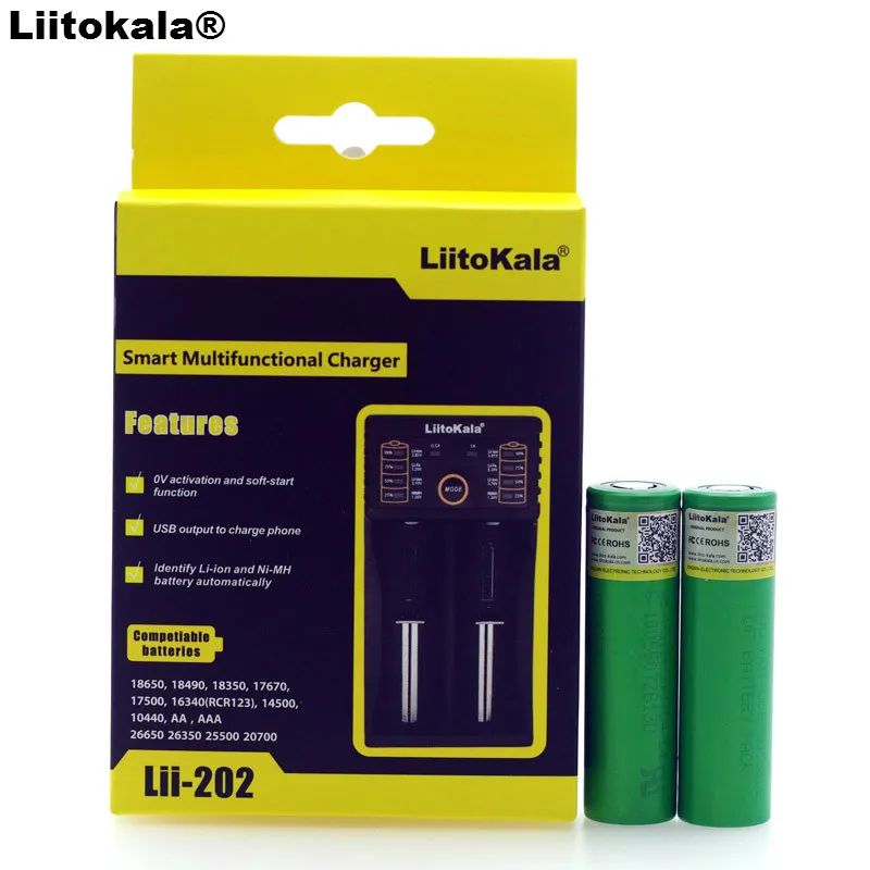 

Liitokala 2pcs US18650 VTC4 2100mah 18650 3.6v lithium battery electronic cigarette + Liitokala Lii-202 Charger