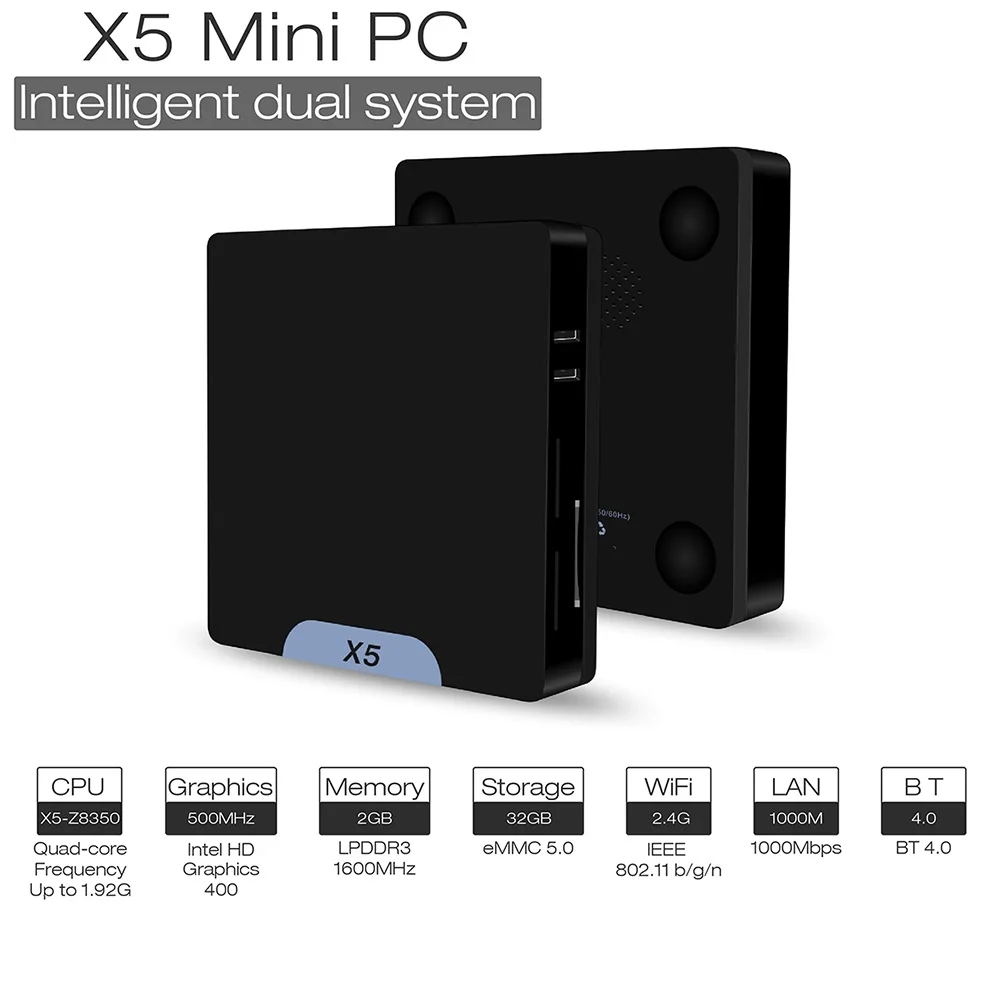 

X5 Mini PC Android 2G 32G TV Box 4K Intel Atom Z8350 Quad Core Smart TV Box 2.4GHz WiFi 1000Mbps Bluetooth Minipc Wins 10