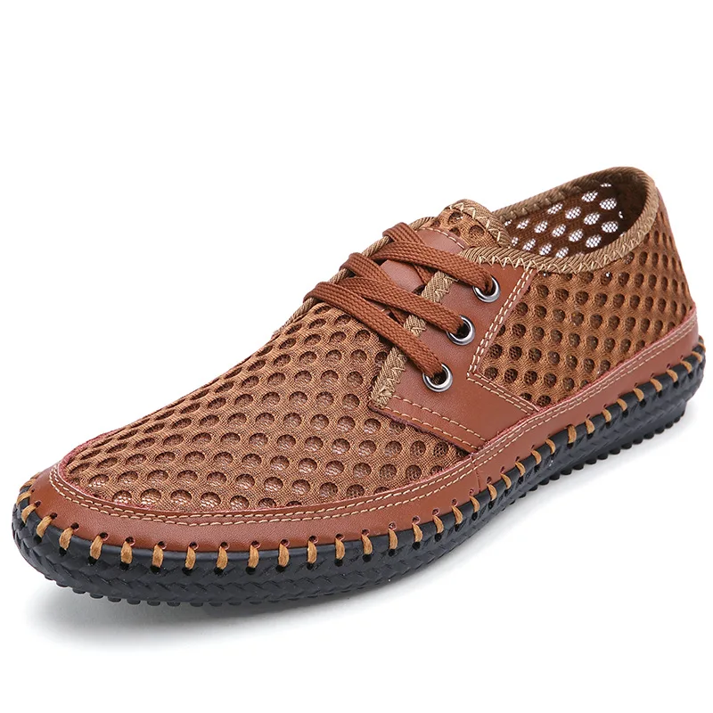 Летняя мужская обувь сандалии из натуральной дышащей кожи ручной работы Большие размеры 38-48, брендовая мужская повседневная обувь пляжная обувь с мягкой подошвой 8 - Цвет: Коричневый