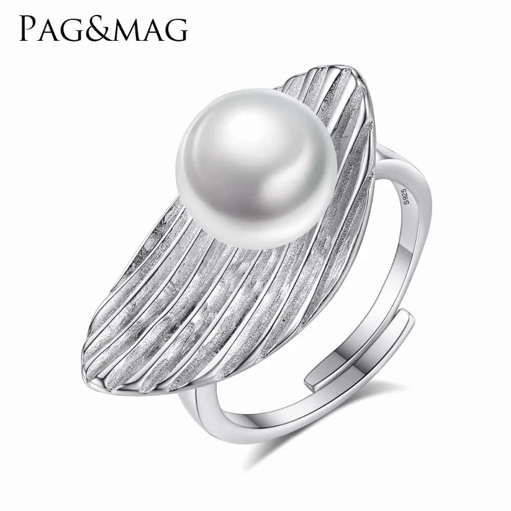 

PAG&MAG Brand High Quality 925 Sterling Silver Pearls Rings New Fashion Jewelry Vintage Adjustable Ring Gift for Female Girl