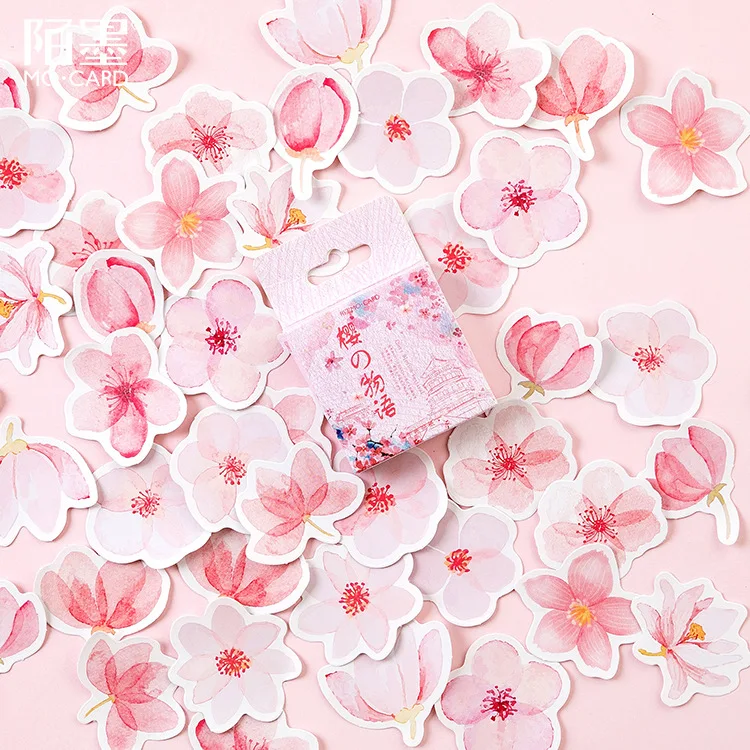 

45Pcs/Pack Cherry Sakura Words Bullet Journal Decorative Stickers Adhesive Stationery Sticker Scrapbooking DIY Diary Sticker Set