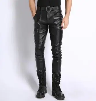 

M-4XL HOT winter Men's New clothing genuine sheepskin leather pants Korean slim Warm Plus size motorcycle leather trousers