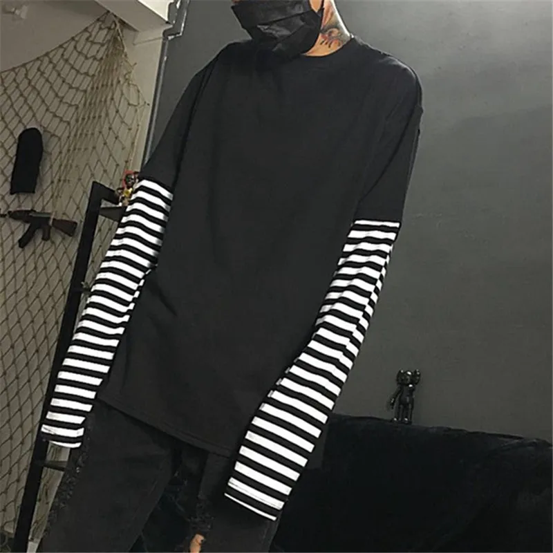 Мужская/женская футболка с длинным рукавом в полоску|t shirt|t-shirt menhip hop |