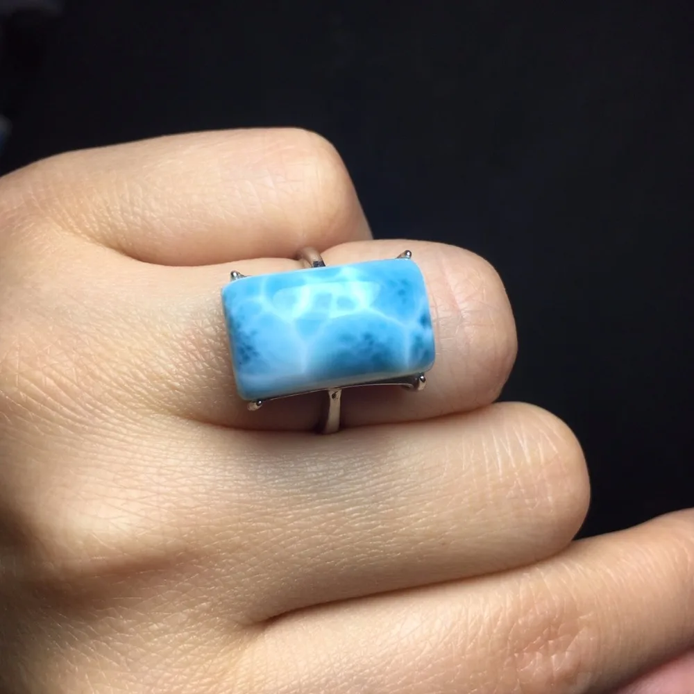 

Fine Jewelry Real 925 Steling Silver s925 100% Natural Blue Larimar Gemstones Female Fine Rings Christmas Gift