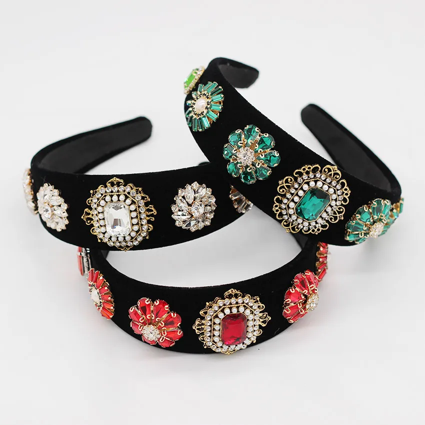 

Fashion personality Baroque metal square rhinestone pearl multicolor wild headband dance party travel show hair accessories 946