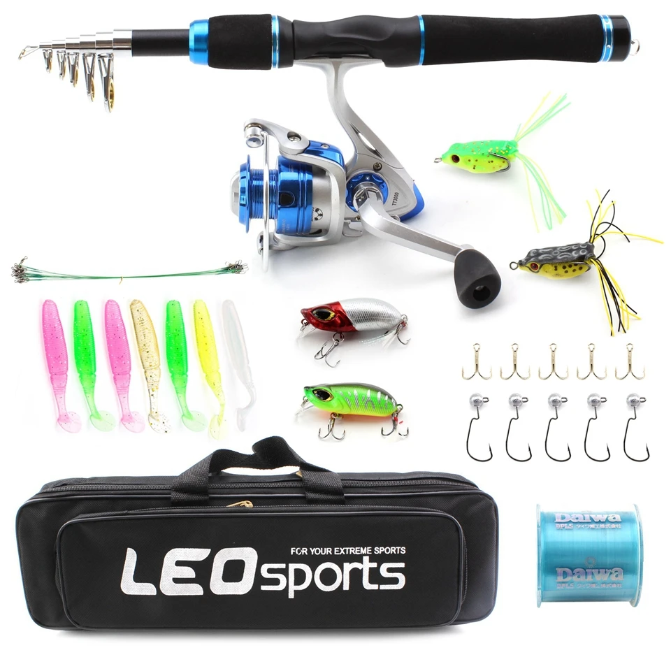 

1.65M Spinning Casting Rod and Spinning Reels Travel bag Fishing Tackle set Baits Fishing line hook combination