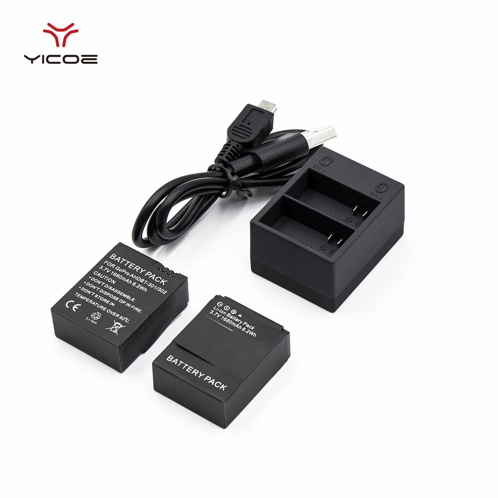 2 шт. аккумулятор 3 7 V 1600mAh Hero3 bateria + USB двойное зарядное устройство для Gopro Hero Go Pro
