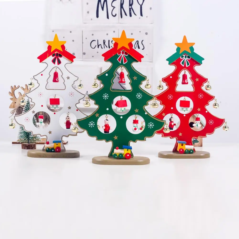 

Small Bell Christmas Tree Ornaments Craft Painted Wooden Tree DIY Christmas Decoration For Home Kids Gift Party Supplies
