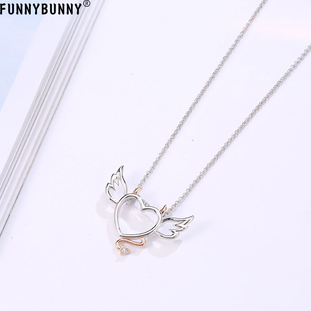 Женское ожерелье с подвеской FUNNYBUNNY кулон в виде сердца дьявола крыльями подарок
