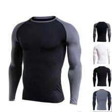 Мужская спортивная одежда с длинным рукавом спортивная футболка для мужчин, осень, зима фитнес, тренажерный зал компрессионная рубашка Топы Белый