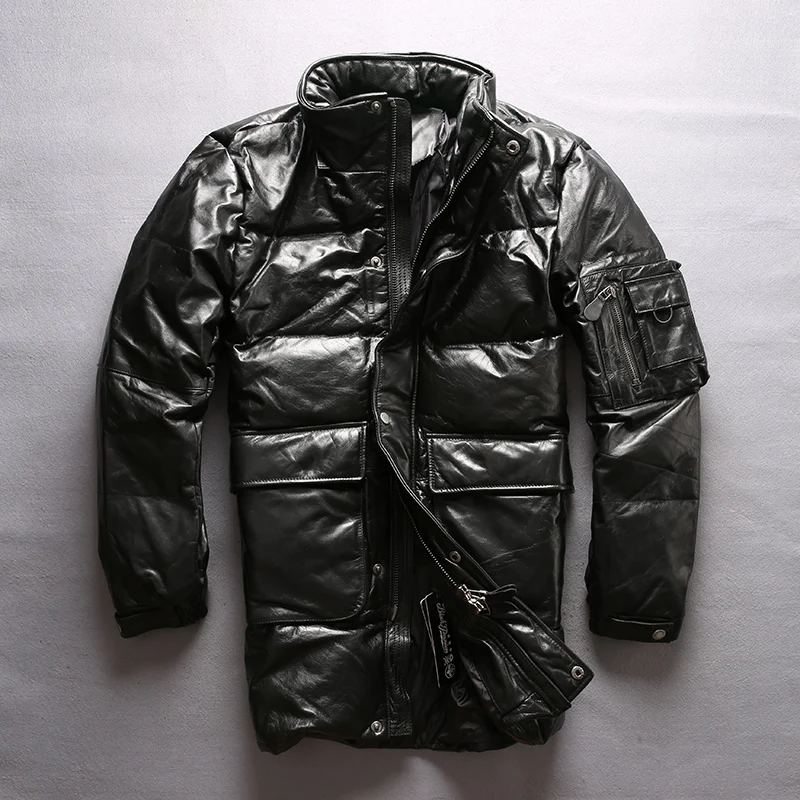 Blog Read Description! Asian size quality super warm genuine cow skin duck down leather jacket mens cowhide leather duck down jacket