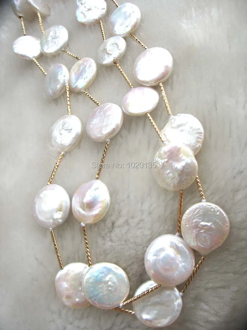 

wow! freshwater pearl white 14-15mm coin long necklace 28inch FPPJ