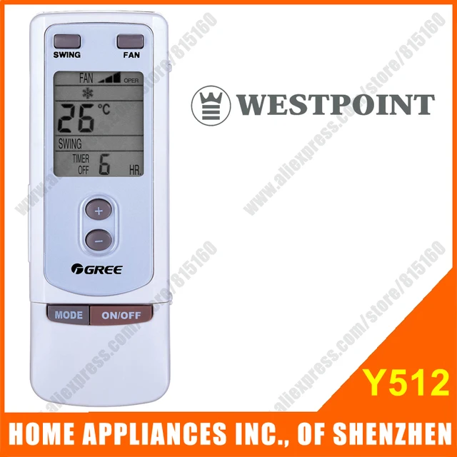 WESTPOINT Split & Portable Air Conditioner Remote Control Replacement Y512 Compatible with GREE