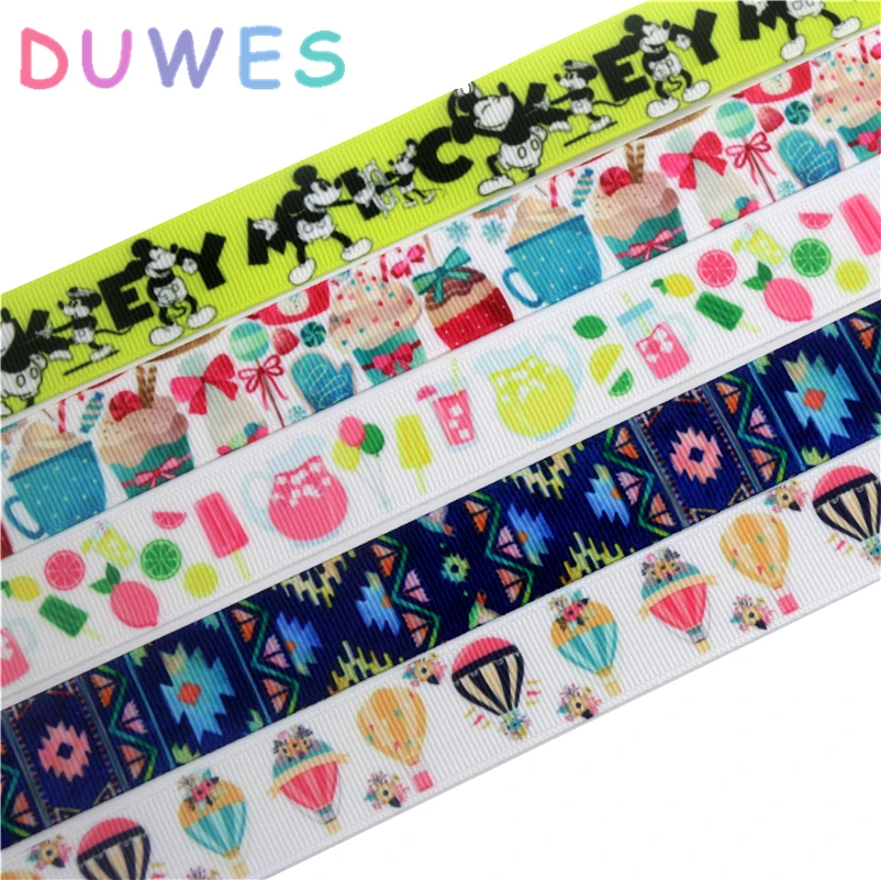 

DUWES 50yards aztec balloon drink printed grosgrain Ribbon Accessory hairbow headwear decoration Wholesale OEM D1017
