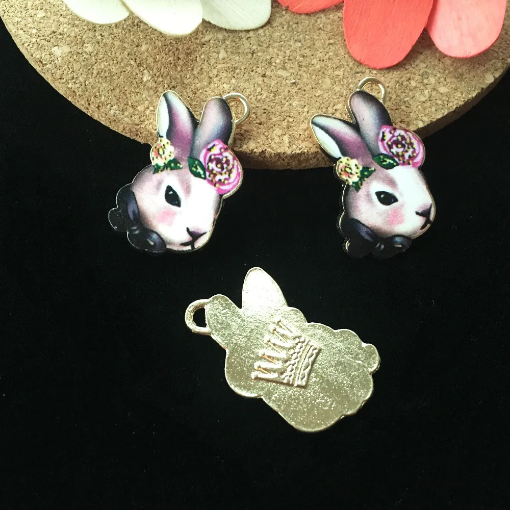 5 шт. металлические подвески в виде Головы Кролика|charm pendant|enamel pendantgold charm pendant |