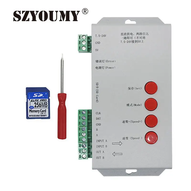 

SZYOUMY LED RGB controller T1000S SD Card Pixels Controller for WS2801 WS2811 WS2812B LPD6803 LED 2048 DC5~24V