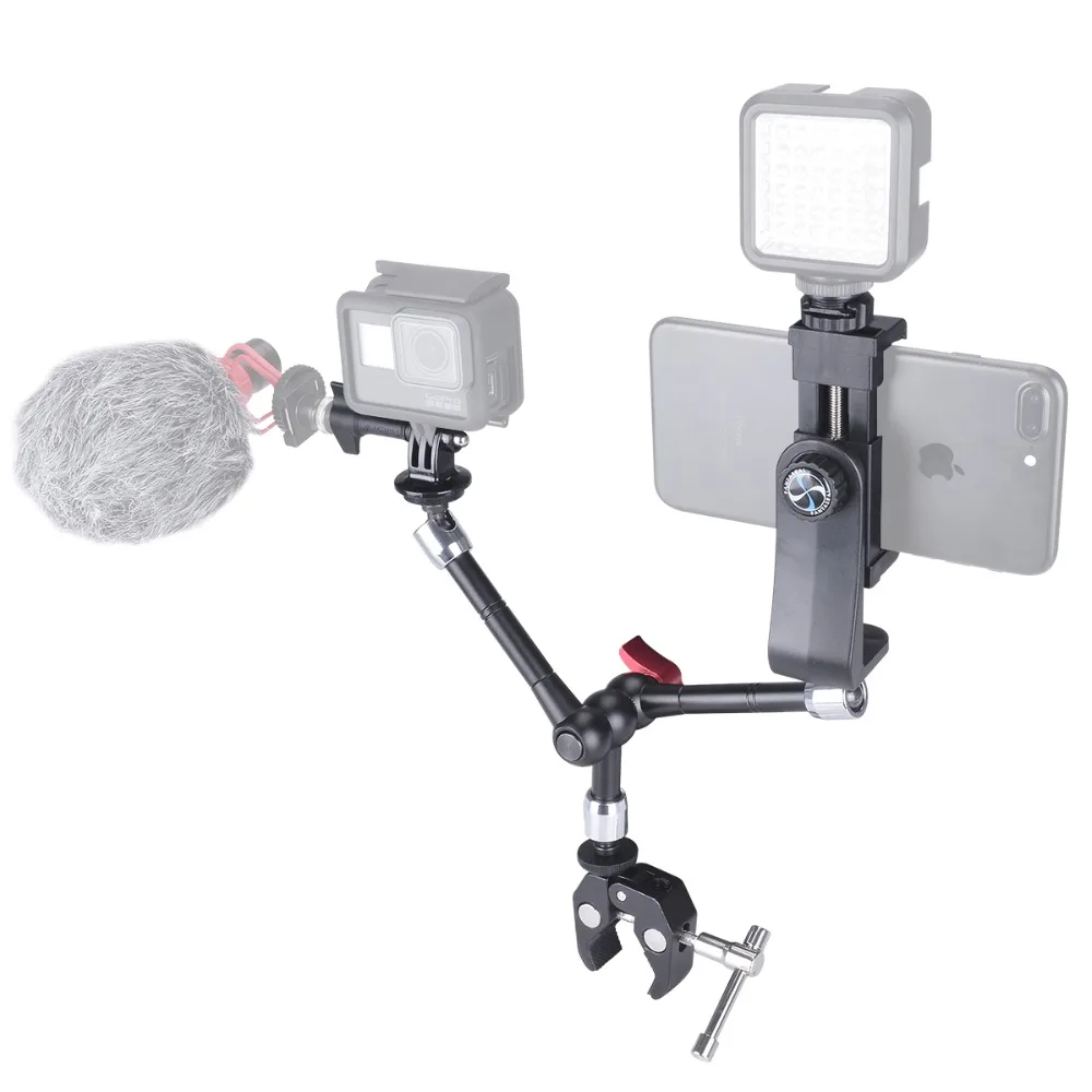 Adjustable Aluminum Alloy 3 Magic Arm Camera Clamp Mount Holder Rig for Gopro Sony Action Camera LED Flash Light Bicycle Bike (10)