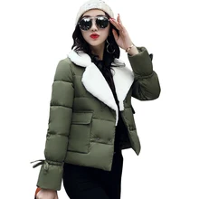 Отложным воротником Для женщин зимнее пальто верхняя одежда дамы толстые теплые короткая куртка Тонкий груди и пуговицы Jaqueta Feminina