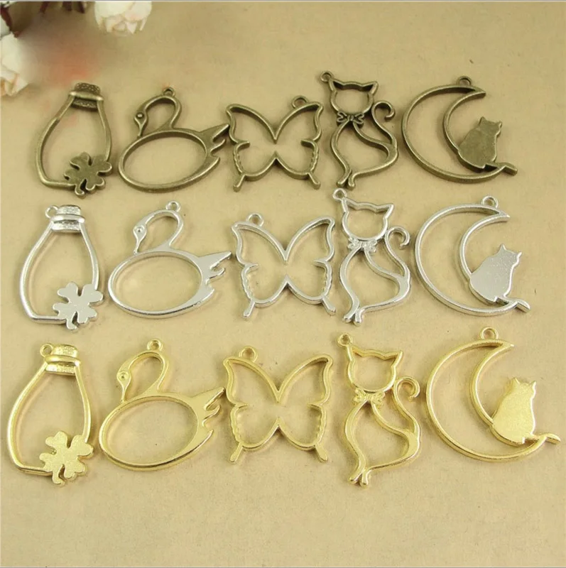 

5 pcs Cat moon shape Metal Frame Pendant Gold Charm Bezel Setting Cabochon Setting UV Resin Epoxy Resin Charm Jewelry Findings B