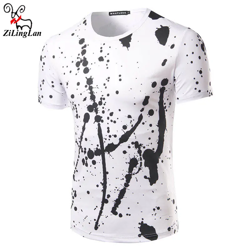 ZiLingLan Fashion Style Retro Ink Spots Printing T shirt Casual Short