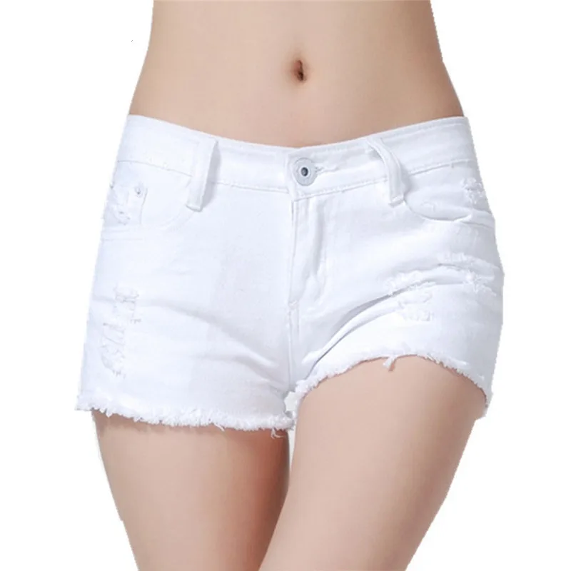 

Fashion Low Wasit Sexy Holes Wash Jeans Slim Hip Denim Shorts Women Summer Ripped Black White Color Short Pants Trousers